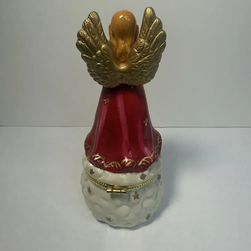 Angel w/ Mandolin Porcelain‎ Trinket Box Figurine Vintage Ring/jewelry Holder